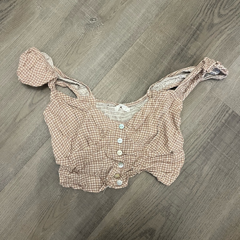 Full Tilt Tan Checkered Crop Top